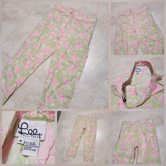 VTG Lilly Pulitzer Womens Size 6 Pink Elephant Cropped Capri Tropical Pants - Picture 1 of 11